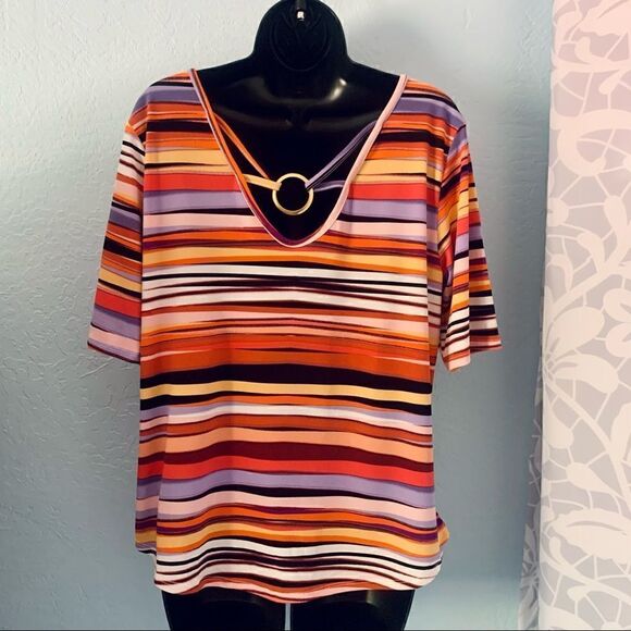 Willow Drive Tangerine Striped Strappy Back Short Sleeve Top Size XL - Picture 4 of 8